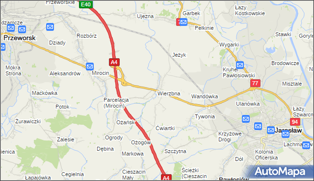 mapa Wierzbna gmina Pawłosiów, Wierzbna gmina Pawłosiów na mapie Targeo