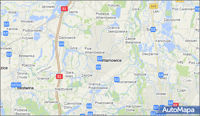 mapa Wilamowice powiat bielski, Wilamowice powiat bielski na mapie Targeo