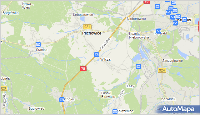 mapa Wilcza gmina Pilchowice, Wilcza gmina Pilchowice na mapie Targeo