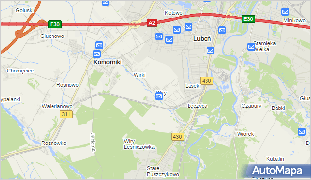 mapa Wiry gmina Komorniki, Wiry gmina Komorniki na mapie Targeo