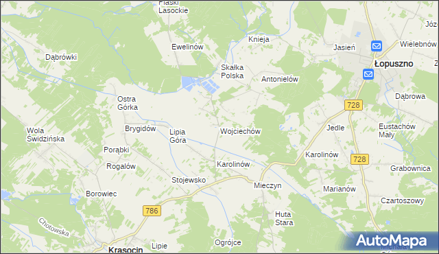 mapa Wojciechów gmina Krasocin, Wojciechów gmina Krasocin na mapie Targeo