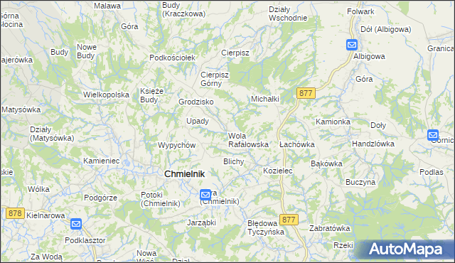 mapa Wola Rafałowska gmina Chmielnik, Wola Rafałowska gmina Chmielnik na mapie Targeo