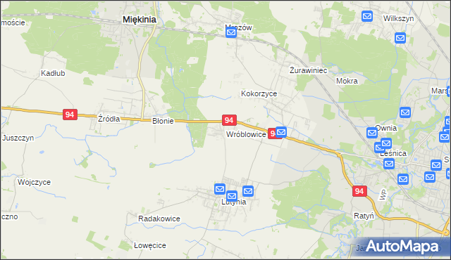 mapa Wróblowice gmina Miękinia, Wróblowice gmina Miękinia na mapie Targeo
