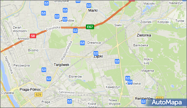 mapa Ząbki powiat wołomiński, Ząbki powiat wołomiński na mapie Targeo