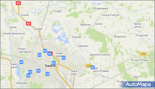 mapa Żabokliki gmina Siedlce, Żabokliki gmina Siedlce na mapie Targeo