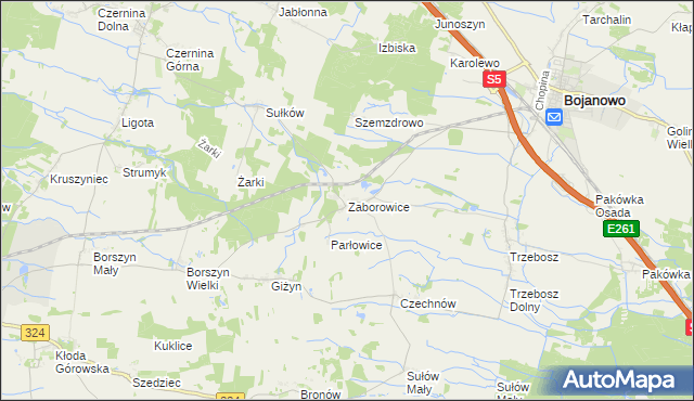 mapa Zaborowice gmina Bojanowo, Zaborowice gmina Bojanowo na mapie Targeo