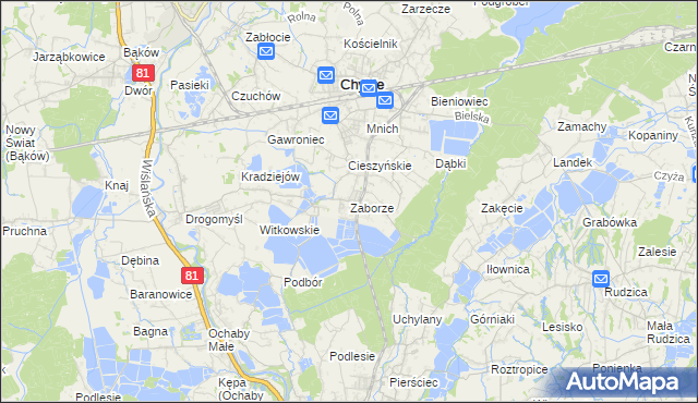 mapa Zaborze gmina Chybie, Zaborze gmina Chybie na mapie Targeo