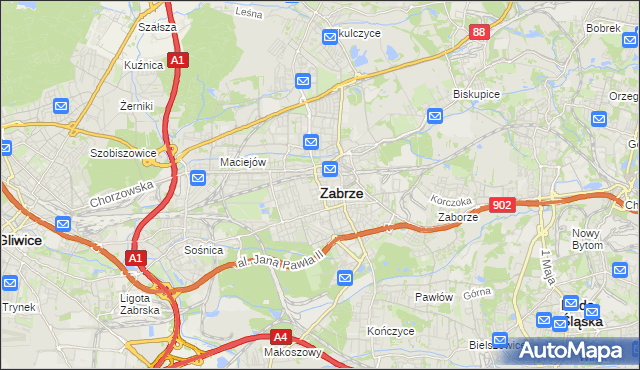 mapa Zabrza, Zabrze na mapie Targeo