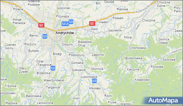 mapa Zagórnik gmina Andrychów, Zagórnik gmina Andrychów na mapie Targeo