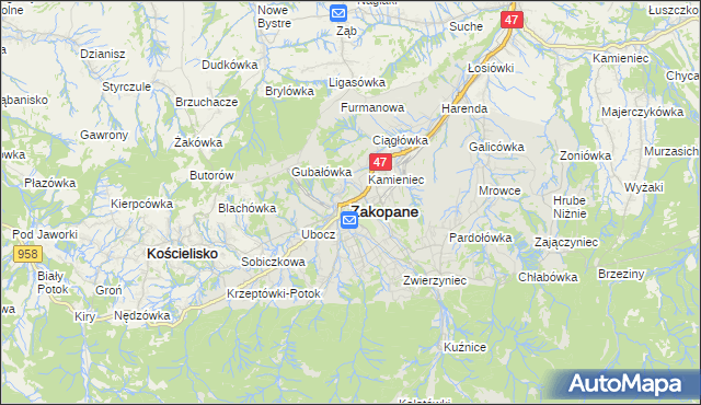 mapa Zakopanego, Zakopane na mapie Targeo