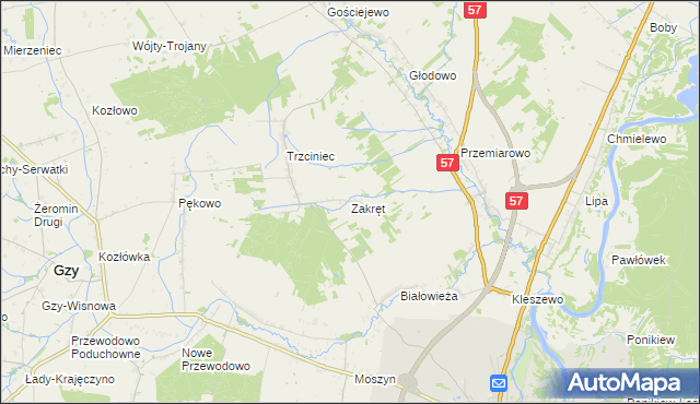 mapa Zakręt gmina Pułtusk, Zakręt gmina Pułtusk na mapie Targeo