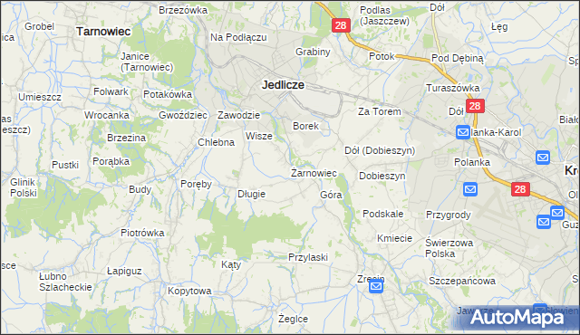 mapa Żarnowiec gmina Jedlicze, Żarnowiec gmina Jedlicze na mapie Targeo