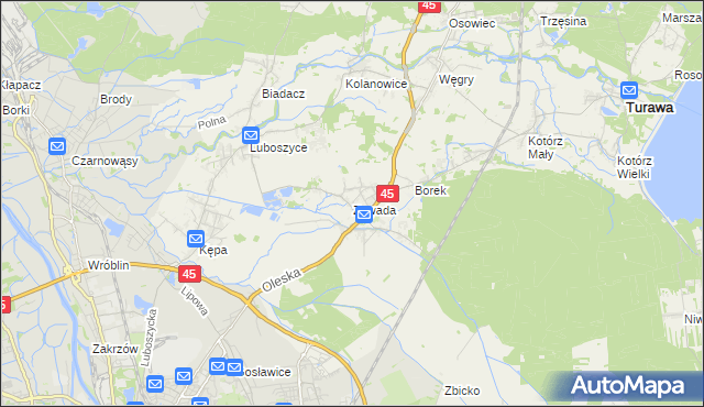mapa Zawada gmina Turawa, Zawada gmina Turawa na mapie Targeo