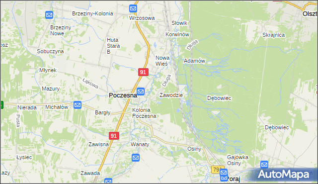 mapa Zawodzie gmina Poczesna, Zawodzie gmina Poczesna na mapie Targeo