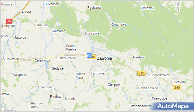 mapa Zawonia powiat trzebnicki, Zawonia powiat trzebnicki na mapie Targeo