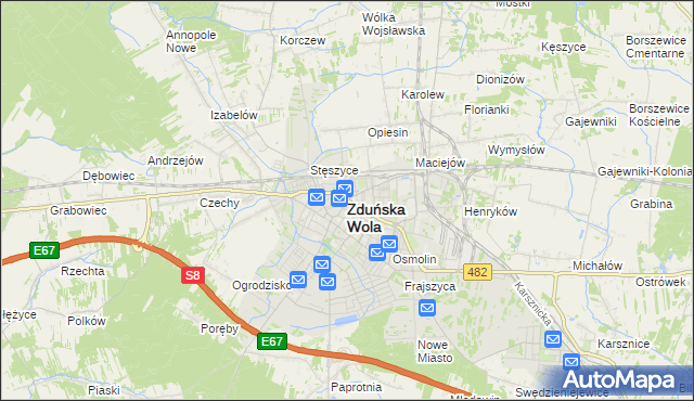 mapa Zduńska Wola, Zduńska Wola na mapie Targeo