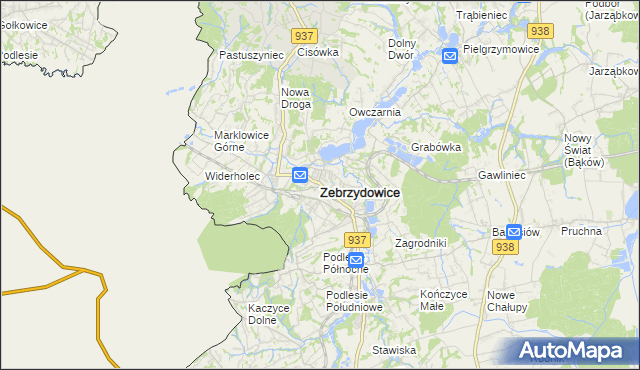 mapa Zebrzydowice powiat cieszyński, Zebrzydowice powiat cieszyński na mapie Targeo