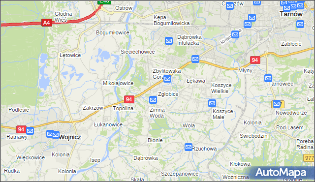 mapa Zgłobice, Zgłobice na mapie Targeo