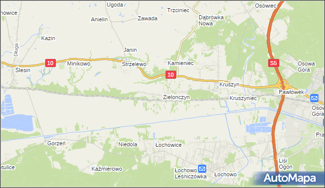 mapa Zielonczyn gmina Sicienko, Zielonczyn gmina Sicienko na mapie Targeo