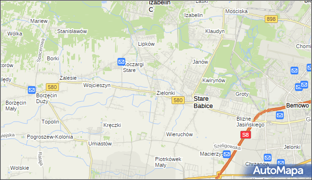 mapa Zielonki gmina Stare Babice, Zielonki gmina Stare Babice na mapie Targeo