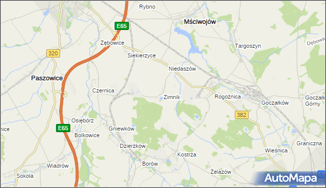 mapa Zimnik gmina Mściwojów, Zimnik gmina Mściwojów na mapie Targeo