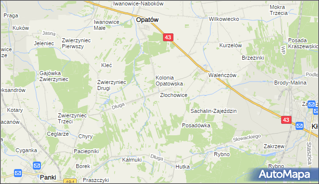 mapa Złochowice, Złochowice na mapie Targeo