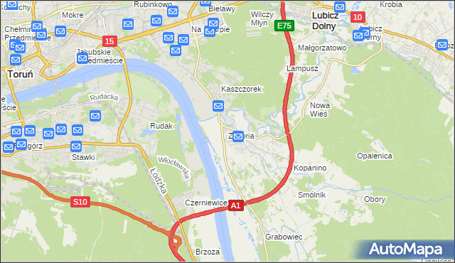 mapa Złotoria gmina Lubicz, Złotoria gmina Lubicz na mapie Targeo