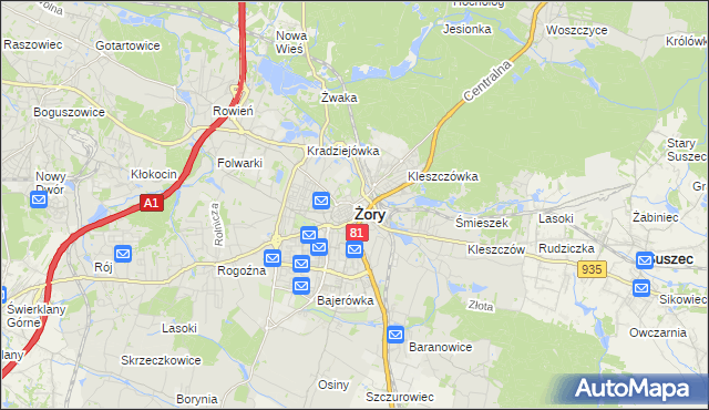 mapa Żor, Żory na mapie Targeo