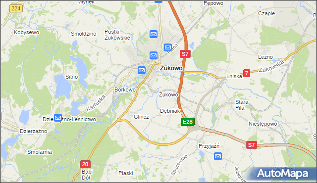mapa Żukowo powiat kartuski, Żukowo powiat kartuski na mapie Targeo