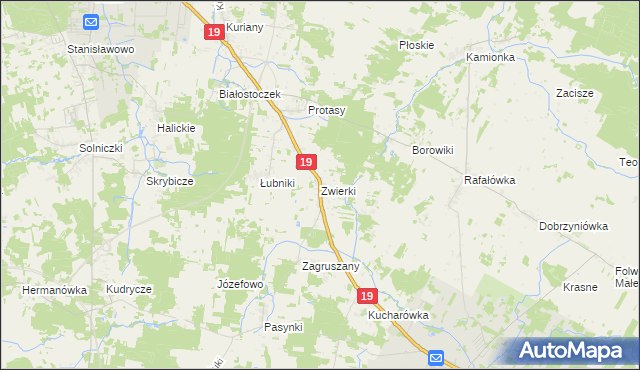mapa Zwierki, Zwierki na mapie Targeo