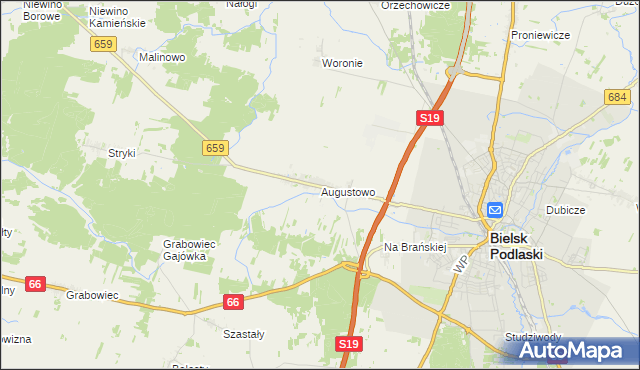 mapa Augustowo gmina Bielsk Podlaski, Augustowo gmina Bielsk Podlaski na mapie Targeo