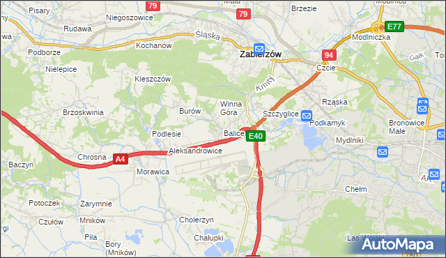 mapa Balice gmina Zabierzów, Balice gmina Zabierzów na mapie Targeo