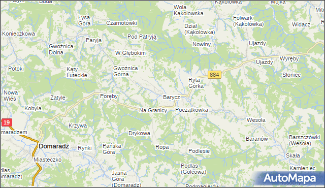 mapa Barycz gmina Domaradz, Barycz gmina Domaradz na mapie Targeo