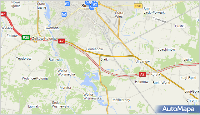 mapa Białki gmina Siedlce, Białki gmina Siedlce na mapie Targeo