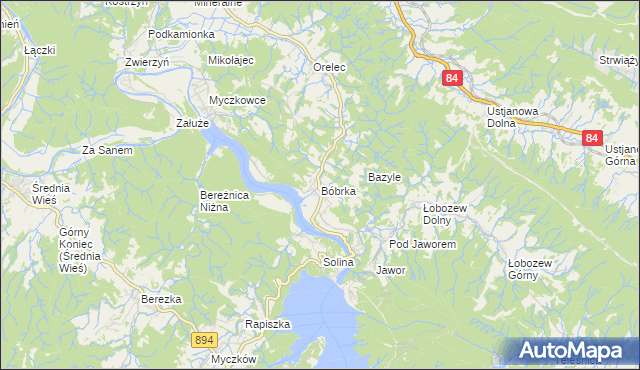 mapa Bóbrka gmina Solina, Bóbrka gmina Solina na mapie Targeo