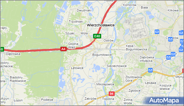 mapa Bogumiłowice gmina Wierzchosławice, Bogumiłowice gmina Wierzchosławice na mapie Targeo