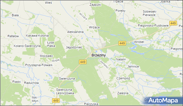 mapa Brzeziny powiat kaliski, Brzeziny powiat kaliski na mapie Targeo