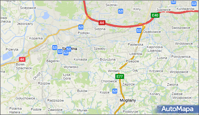mapa Brzyczyna, Brzyczyna na mapie Targeo