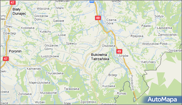 mapa Bukowina Tatrzańska, Bukowina Tatrzańska na mapie Targeo