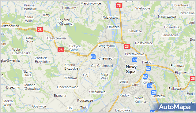 mapa Chełmiec powiat nowosądecki, Chełmiec powiat nowosądecki na mapie Targeo