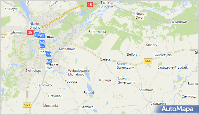 mapa Cielęta, Cielęta na mapie Targeo