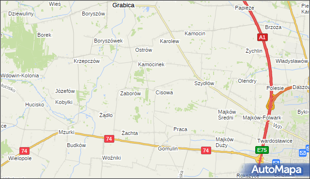 mapa Cisowa gmina Grabica, Cisowa gmina Grabica na mapie Targeo