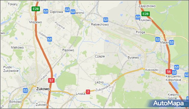mapa Czaple gmina Żukowo, Czaple gmina Żukowo na mapie Targeo