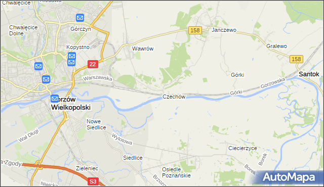 mapa Czechów gmina Santok, Czechów gmina Santok na mapie Targeo