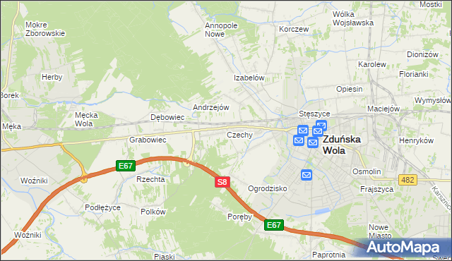 mapa Czechy gmina Zduńska Wola, Czechy gmina Zduńska Wola na mapie Targeo