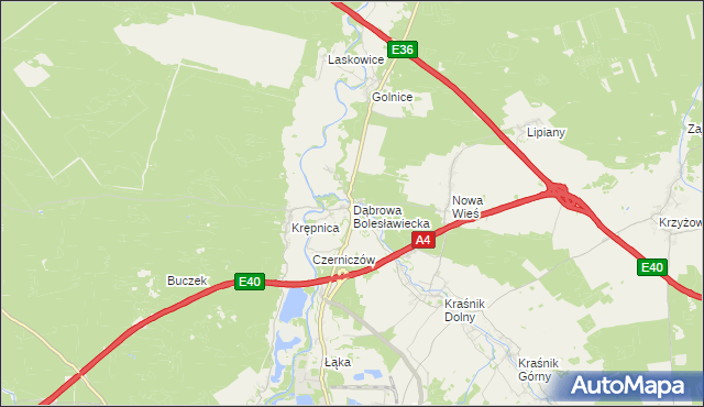 mapa Dąbrowa Bolesławiecka, Dąbrowa Bolesławiecka na mapie Targeo
