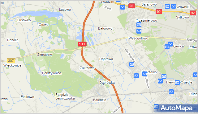 mapa Dąbrowa gmina Dopiewo, Dąbrowa gmina Dopiewo na mapie Targeo