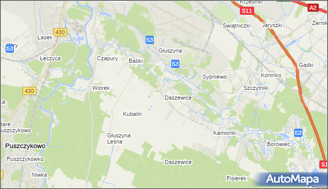 mapa Daszewice gmina Mosina, Daszewice gmina Mosina na mapie Targeo