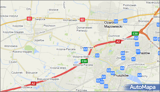 mapa Domaniew gmina Brwinów, Domaniew gmina Brwinów na mapie Targeo