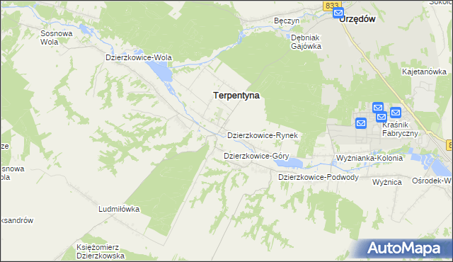 mapa Dzierzkowice-Rynek, Dzierzkowice-Rynek na mapie Targeo